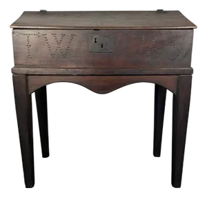 Antique George III Desk Bureau in Dark Oak with Secret Drawer, 1765