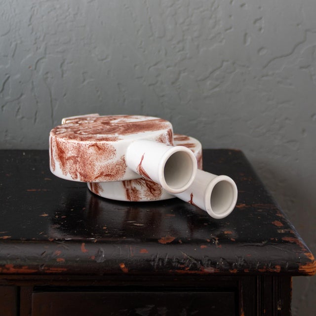 Porcelain Double Moon Flask Vase With Red Hand Painted Country Scene For Sale - Image 10 of 18