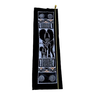 Early 20th Century Elephant Batik Black Table Runner For Sale