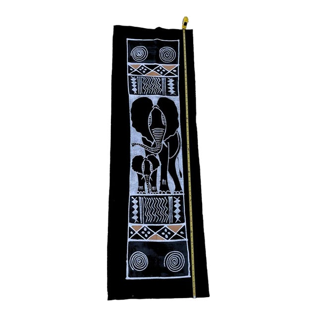 Early 20th Century Elephant Batik Black Table Runner For Sale