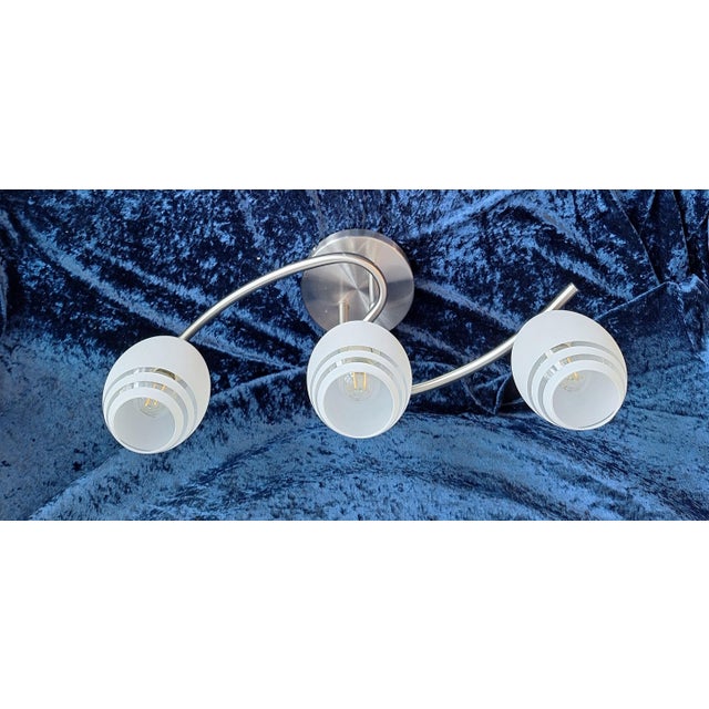 Vintage Ceiling Lamp with Silver-Colored Metal Frame and 3 White Glass Shades from Trio-Leuchten, 2000s For Sale - Image 6 of 8