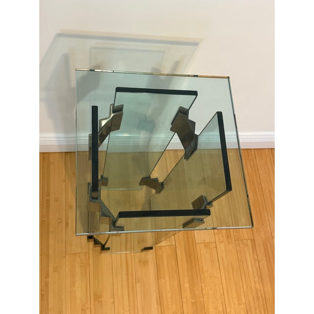 1970s 1970 Glass Pedestal With Brass Trim For Sale - Image 5 of 8