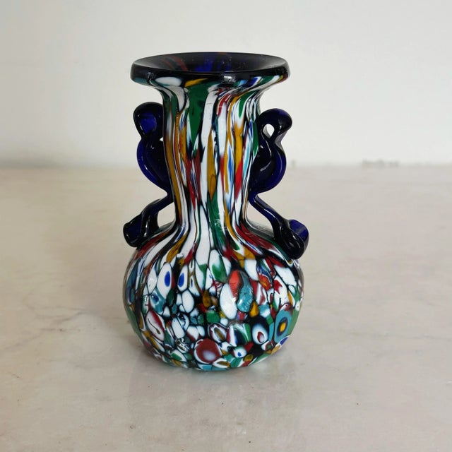 Mid 20th Century Mid-Century Mouth Blown Glass Vase With Delicate Handles by Fratelli Toso For Sale - Image 5 of 7
