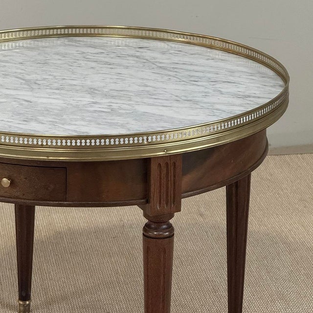 Oxblood Red Antique French Louis XVI Mahogany Marble Top Bouillotte Table For Sale - Image 8 of 18