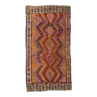 Decorative Vintage Turkish Kars Kilim Rug - 4`9″ X 9`4″ For Sale