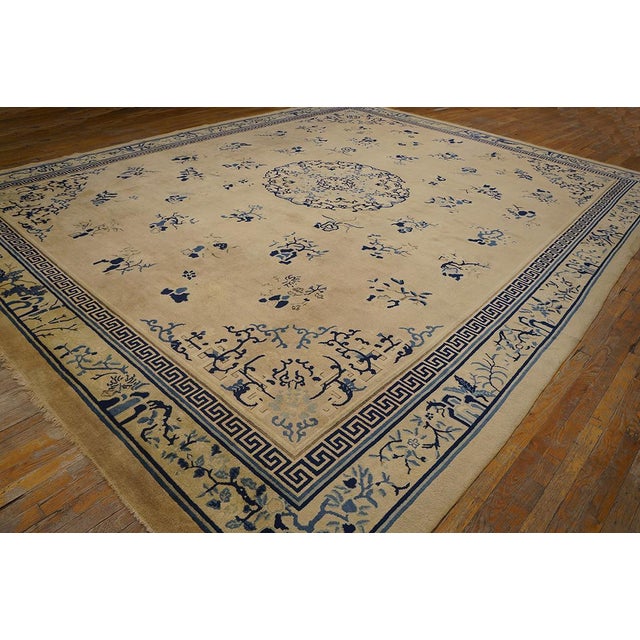 Antique Chinese - Peking rugs, Size: 11' 9" x 14' 8". Wool Antique Ivory Beige Cream White 1890s Hand Knotted Pile...