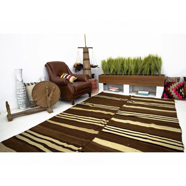 Vintage Ivory & Brown Wool Kilim Rug-5'11x11'11" For Sale In Los Angeles - Image 6 of 7