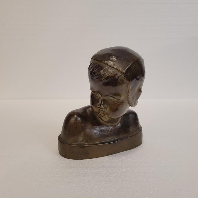 Marie-Anne Crannrey Franceschi, Bust of a Boy, Early 20th Century, Bronze For Sale - Image 9 of 18