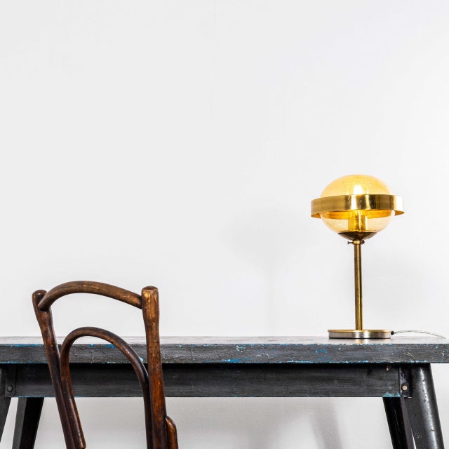 Brass and Amber Glass Table Lamp, 1960s For Sale - Image 6 of 9