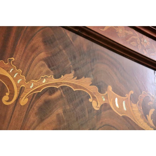 French Inlaid Carved Walnut Mother of Pearl Bed Attributed to r.j. Horner For Sale - Image 9 of 11