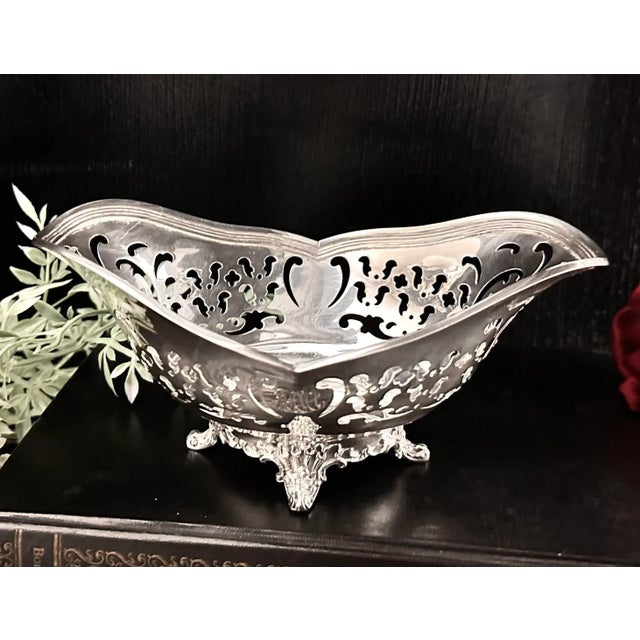Vintage Tiffany Sterling Silver Bowl / Sterling Nut Dish Pierced Monogramed Bowl For Sale - Image 11 of 11
