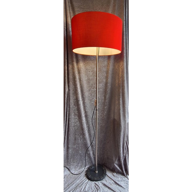 1970s Vintage Brutalist Floor Lamp with Metal Base and Red Fabric Shade, 1970s For Sale - Image 5 of 9