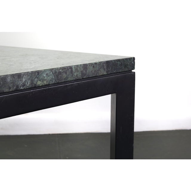 Substantial Green Marbled Top with Sturdy Ebonized Square Base Designed by Dunbar, 1960s