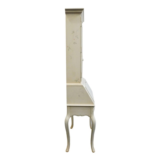 Ethan Allen Country French Collection Off White 32" Secretary Desk W. Display Hutch - Hand Painted Accents 26-9204 / 26-9205 For Sale - Image 16 of 18