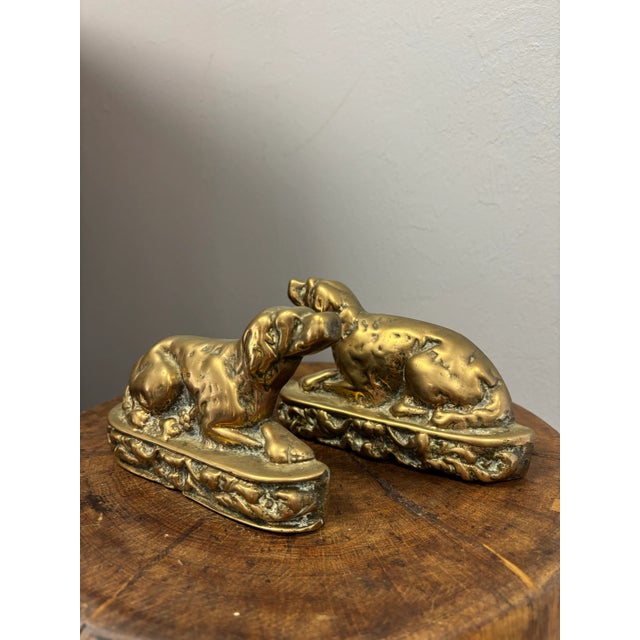 English Brass Dog Fireplace Ornaments or Bookends For Sale - Image 4 of 5