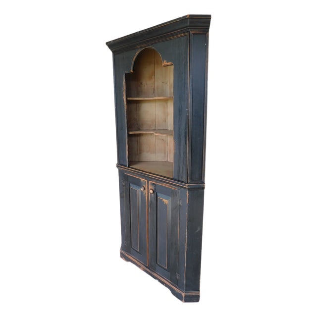 Primitive Shaker Style Paint Distressed Corner Cabinet by Ezra G Tiffin Ohio For Sale