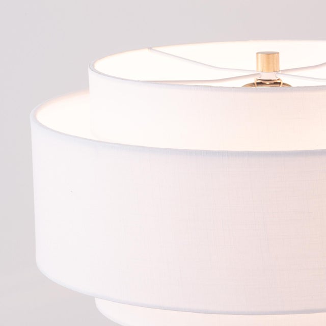 2020s Pasadena Table Lamp 27" H - Dark Walnut Wood, White Linen Drum Shade, Dimmable, Bulb Included For Sale - Image 5 of 6