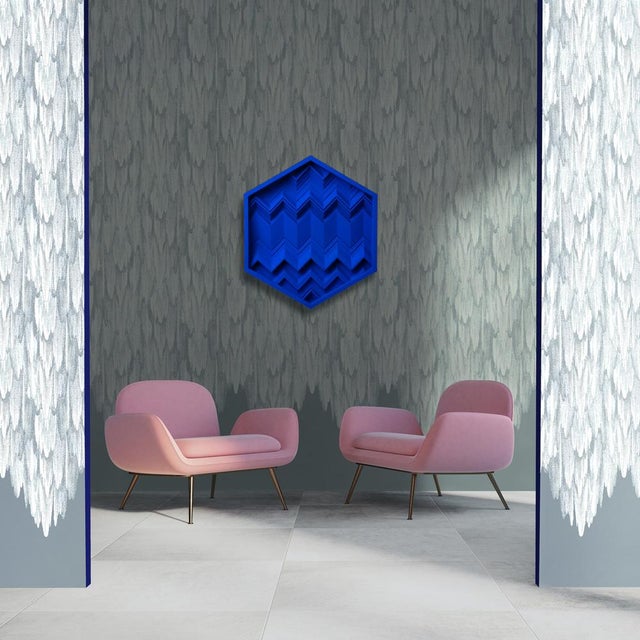 Brutalist Cobalt Blue Wood Wall Art Installation by Studio DeSimoneWayland For Sale - Image 9 of 10