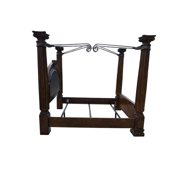 Wood Tall Traditional King Four Poster Bed, 83”h For Sale - Image 7 of 9