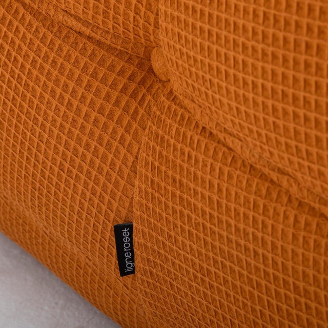 Ligne Roset Togo Fireside Chair and Ottoman in Electric Orange Waffle Fabric For Sale - Image 11 of 16