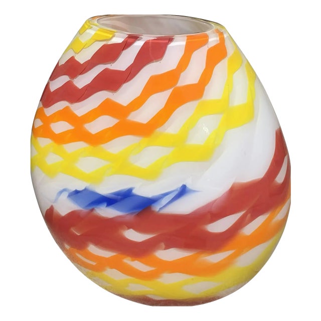 Vase in Milky-White Murano Glass with Colored Reeds by Simoeng For Sale