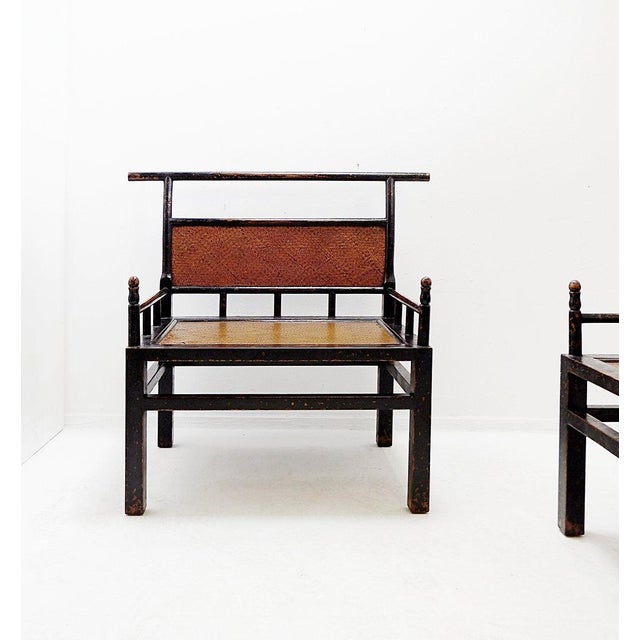 Japanese Meditation Chairs in Lacquered Wood and Rattan, Set of 2 For Sale - Image 10 of 13