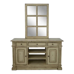 Distressed Painted Finish Bookcase Credenza W. Mirror