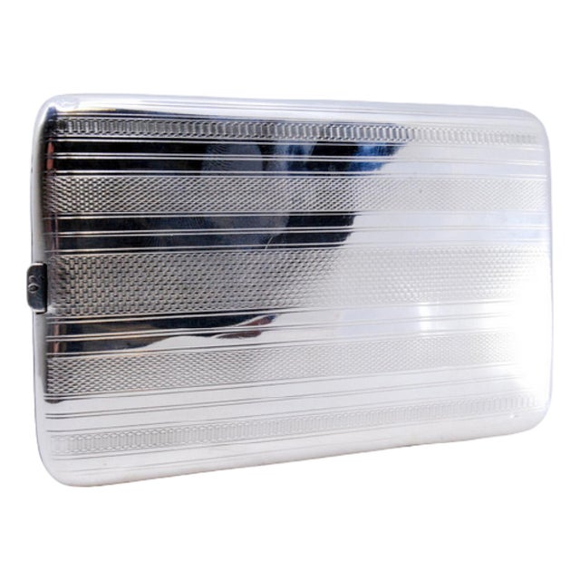 Silver Cigarette Case with Guilloche Bands For Sale