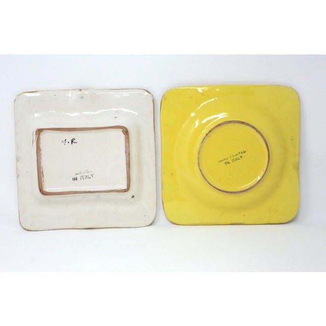 Gold Vintage Italian Square White/Gold and Yellow/Gold Ceramic Made in Italy Ashtrays - a Pair For Sale - Image 8 of 12