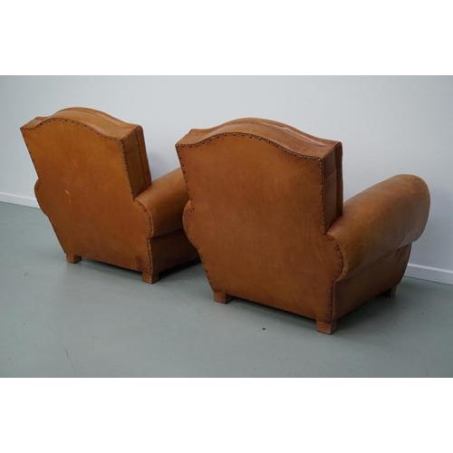 French Cognac Moustache Back Leather Club Chairs, 1950s, Set of 2 For Sale - Image 17 of 18