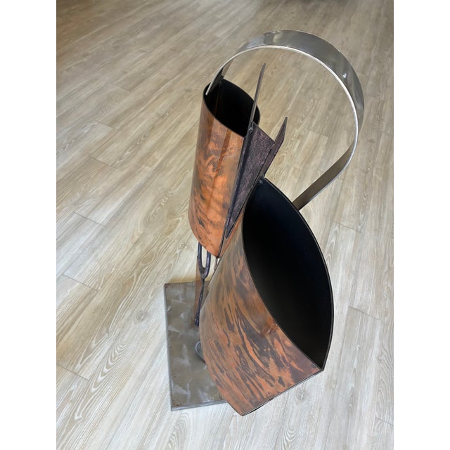 Large Vintage Brutalist Postmodern Metal Sculpture Flame-Patinated Copper & Torch-Cut Steel For Sale - Image 9 of 18