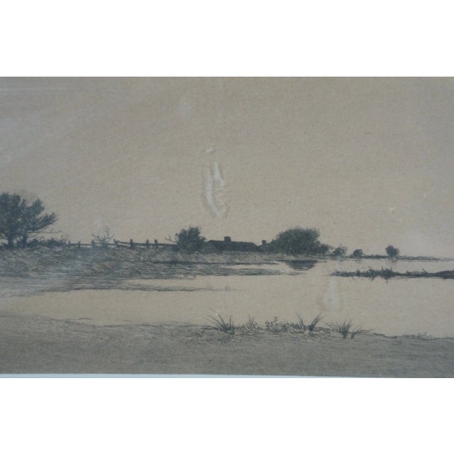 Late 19th Century Antique Jn Allen Signed Panoramic Country Farm Pond Landscape Etching 25" For Sale - Image 5 of 10