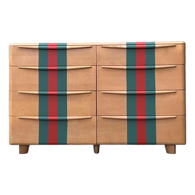 Vintage Boho Heywood Wakefield Racing Stripe Dresser For Sale