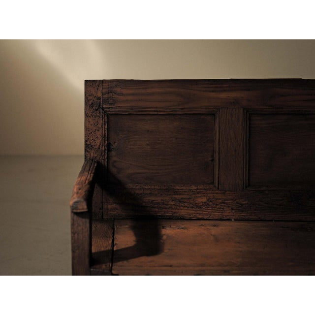 Rustic Antique French Folk Bench with Storage Chest in Wood For Sale - Image 3 of 14