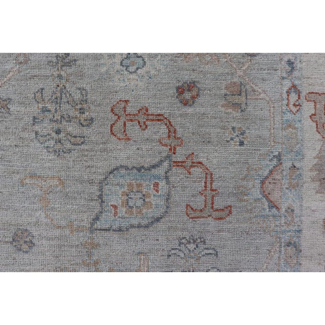 2020s Modern All-Over Floral Oushak With a Light Gray Background With Delicate Accents For Sale - Image 5 of 11