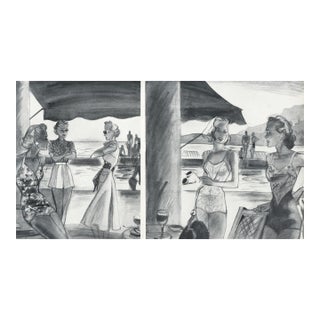 1938 Set of 2 French Summer Beach Fashion Prints For Sale