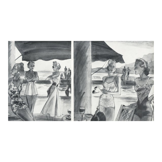 1938 Set of 2 French Summer Beach Fashion Prints For Sale