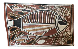 David Malangi, Aboriginal Artwork, 1980, Painting on Eucalyptus Bark