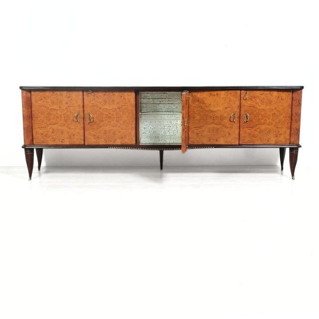 Vintage Wooden Sideboard with Decorated Glass Top and Bar Compartment For Sale - Image 12 of 18