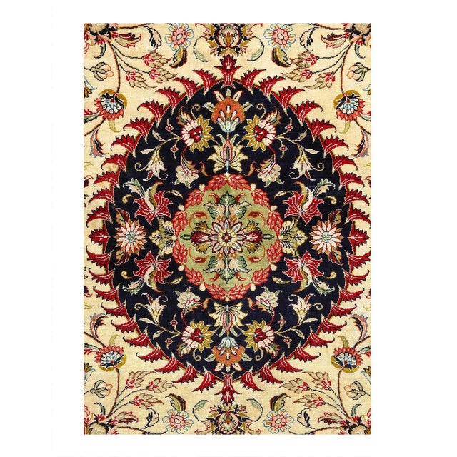 Hand knotted and meticulously crafted by Persian artisans, this stunning Qum Beige Hand Knotted 3'4" X 4'11" Area Rug...