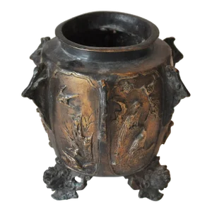 19th-Century German Bronze Footed Urn With Avian Reliefs and Gargoyle Motifs