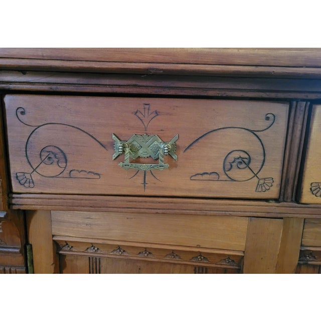 Late 19th Century Late 19th Century Victorian Eastlake Handcrafted Pine Wood Hutch For Sale - Image 5 of 11