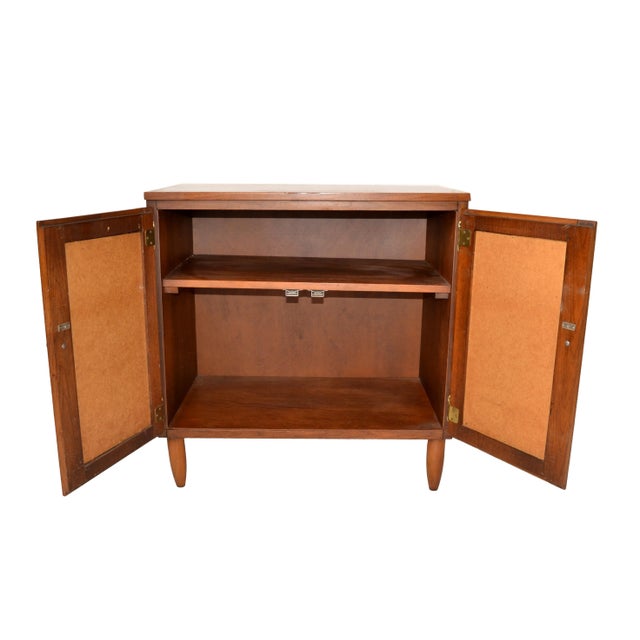 John Widdicomb 1950s Mid-Century Modern 2 Woven Cane Doors Wood Cabinet Brass Knobs American For Sale - Image 4 of 13