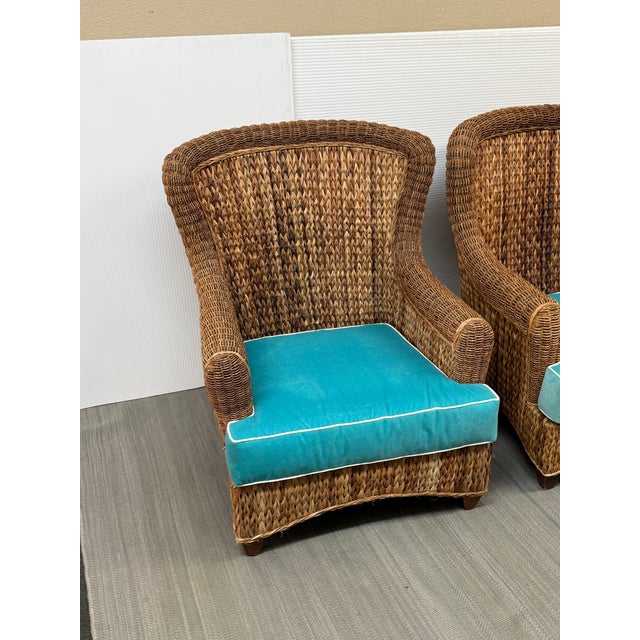 Rattan Wingback Mid 20th Century Chairs, Pair For Sale - Image 10 of 12