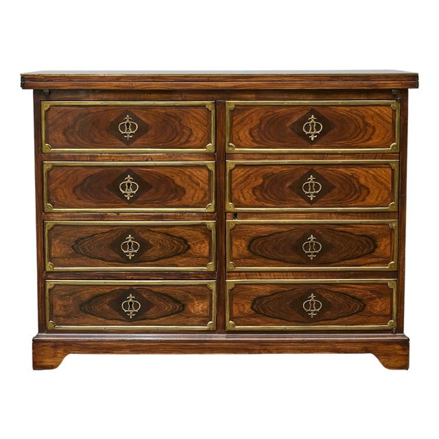 19th Century English Rosewood Campaign-Style Desk With Leather Writing Surface For Sale