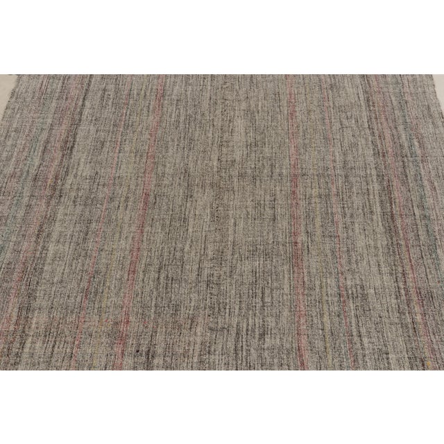 Vintage Kilim Rug in Black, White, Pink Striated Pattern For Sale In New York - Image 6 of 11