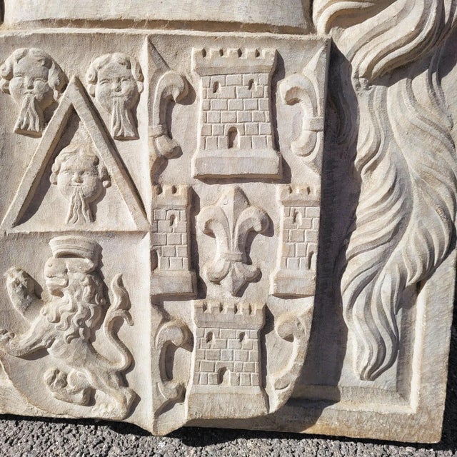 17th Century Carved Marble Coat of Arms with Various Heraldic Symbols For Sale - Image 13 of 16