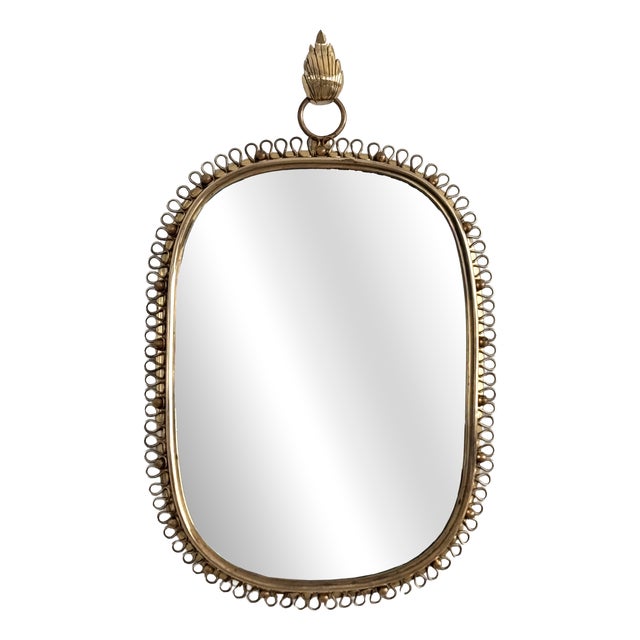 Wall Mirror with Loop Frame and Wall Hook in Brass by Josef Frank for Svenskt Tenn, 1960s For Sale