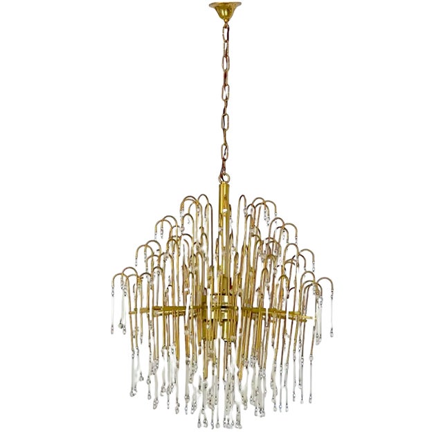 Mid-Century Italian Brass and Glass Chandelier, 1970s For Sale
