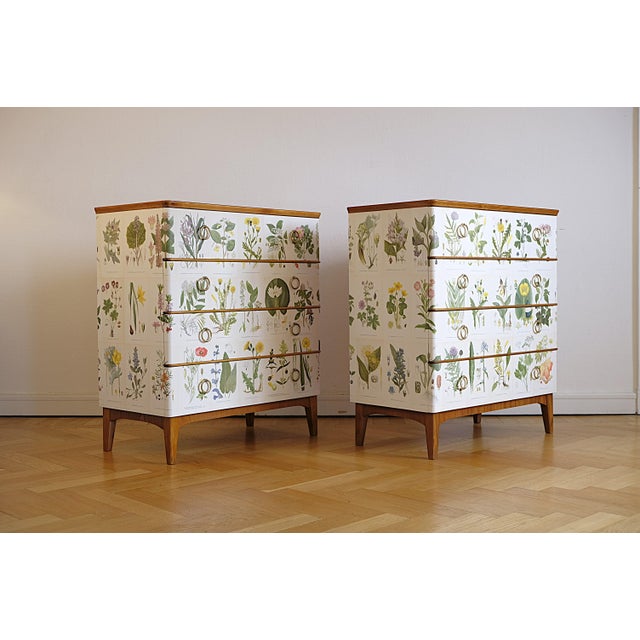 Wood Swedish Modern Chests Nordens Flora by Cam Lindman in the style of Josef Frank, Sweden, 1940s, Set of 2 For Sale - Image 7 of 14